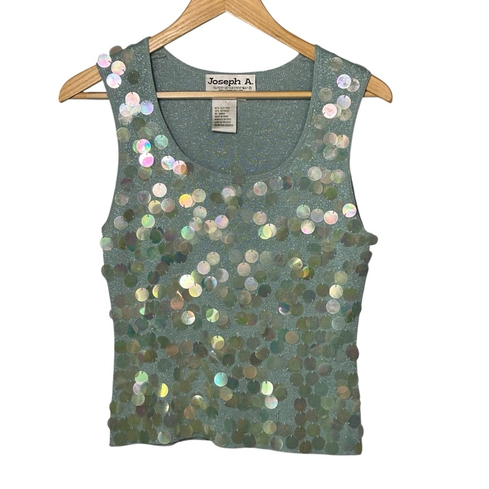 Sparkly sequin silk tank top girls night out festival party mermaid summer Sz XL